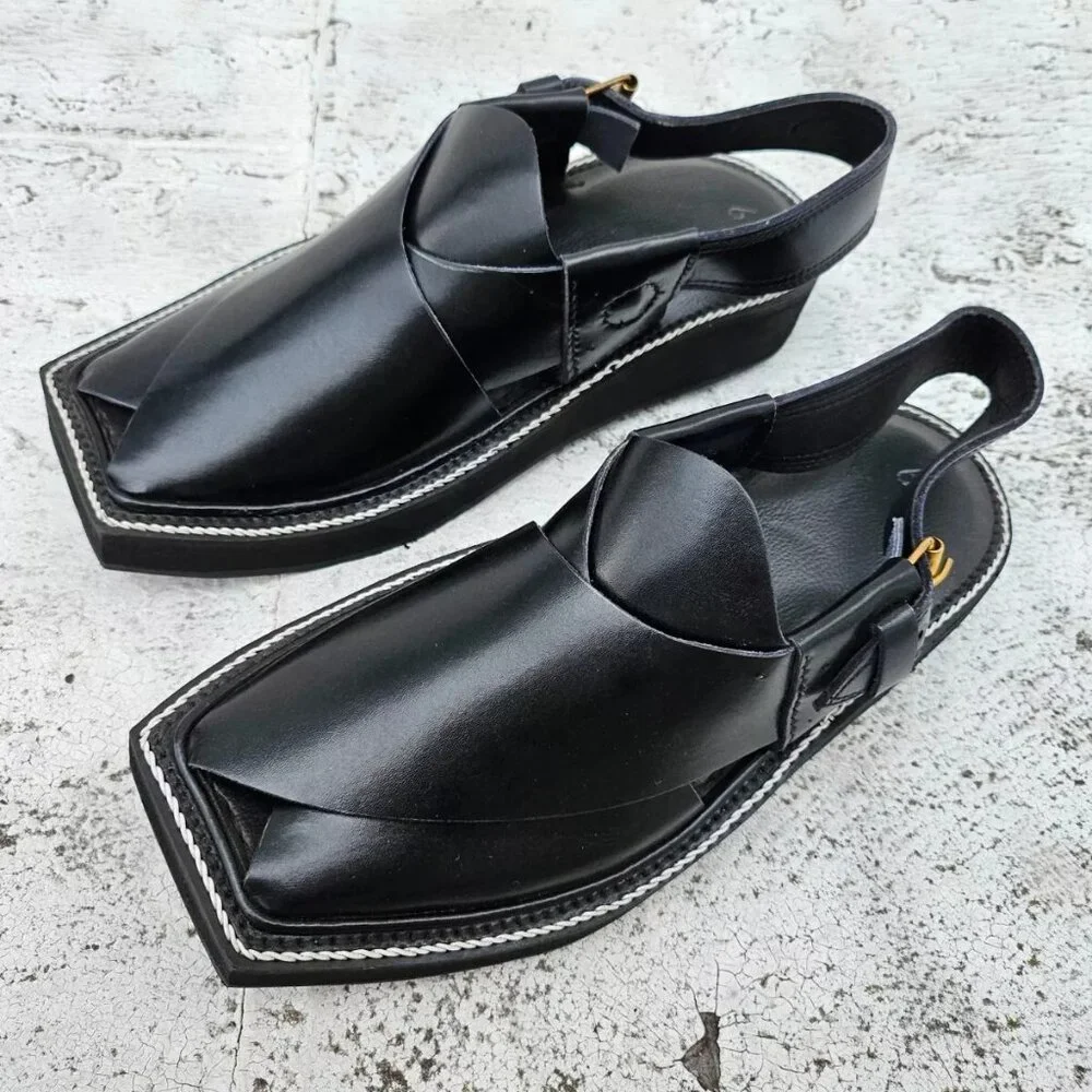 Captan Chappel Sandal Black Genuine Leather Upper Captaan Handmade Shoe Size 8.5 - Picture 1 of 11